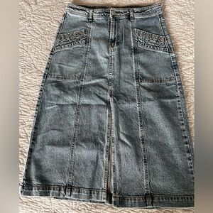 Habitual Denim Jean Midi Women's 8/29 Skirt with Front Slit Stretch Casual